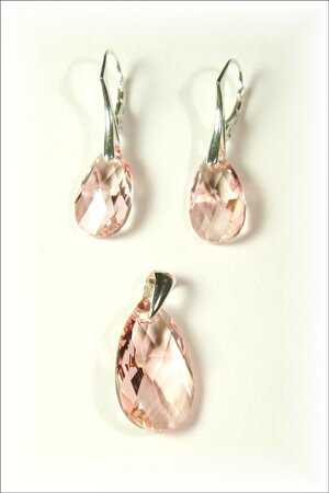 różowy komplet biżuterii z krysztalami Swarovskiego teardrop light rose